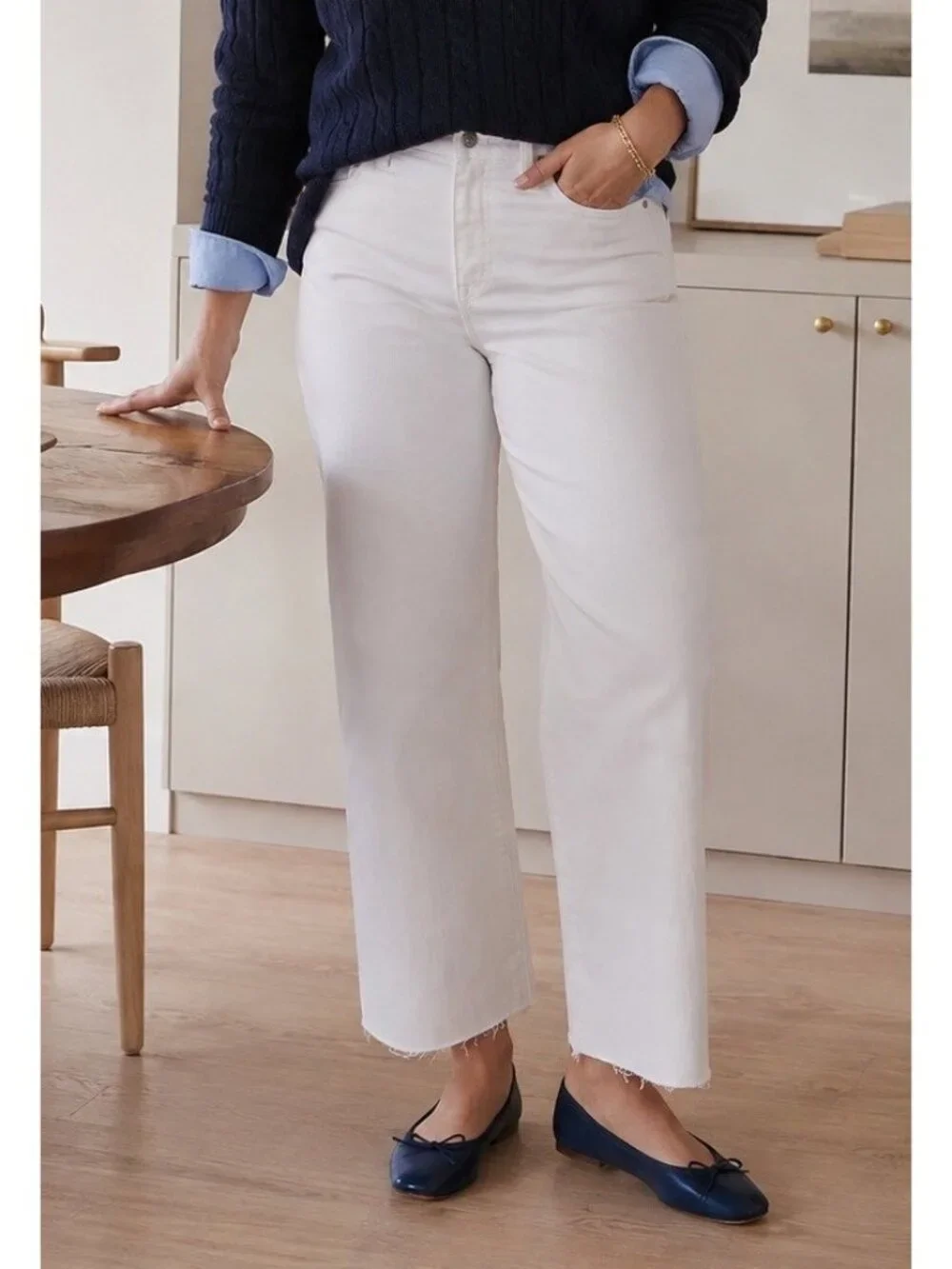 J Crew Womens Wide Leg Cropped Jean 30P 30 Petite White Raw Hem All Day Stretch